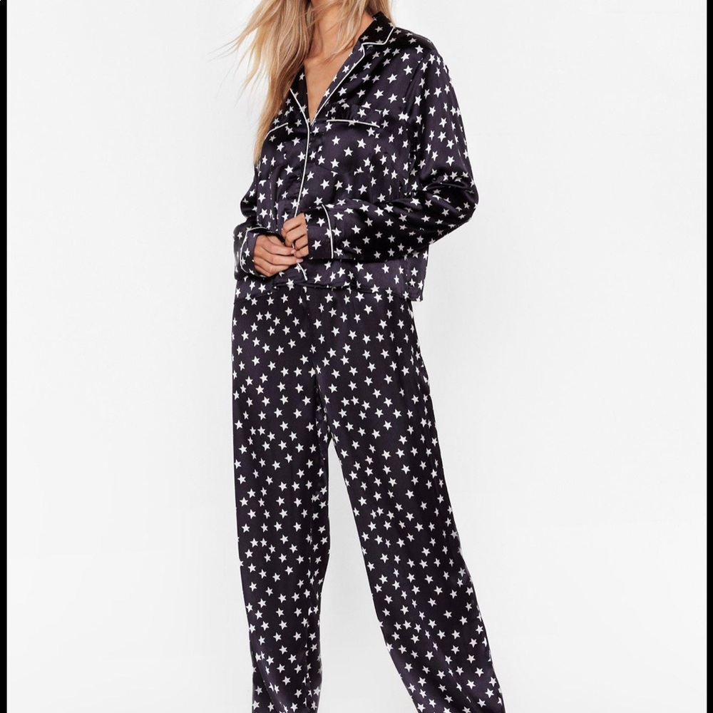 Black and white star pajama set long sleeve